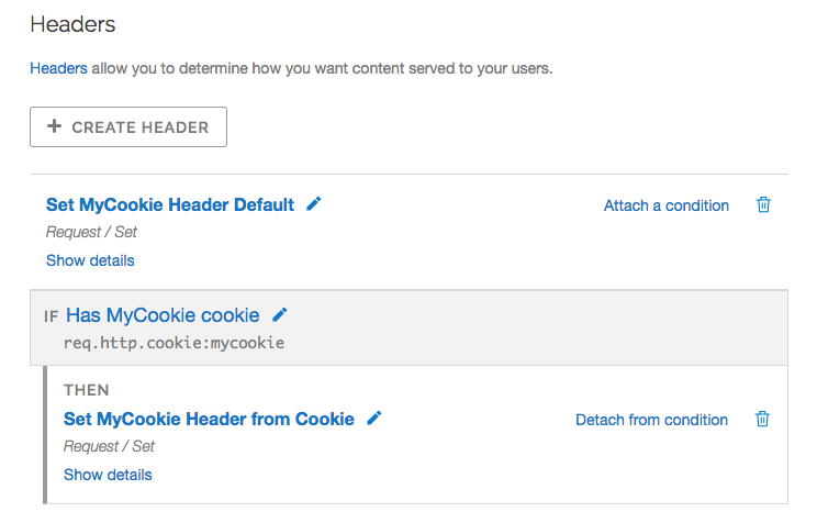 example mycookie headers with conditions