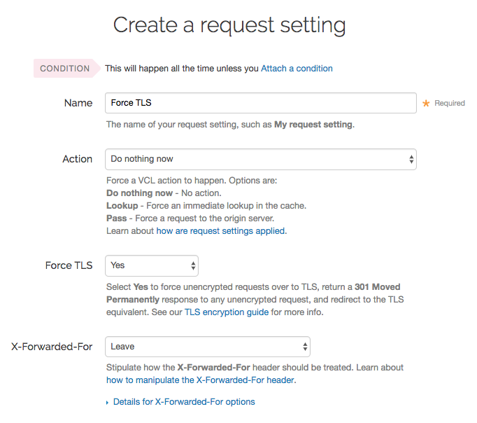 the Create a request setting window