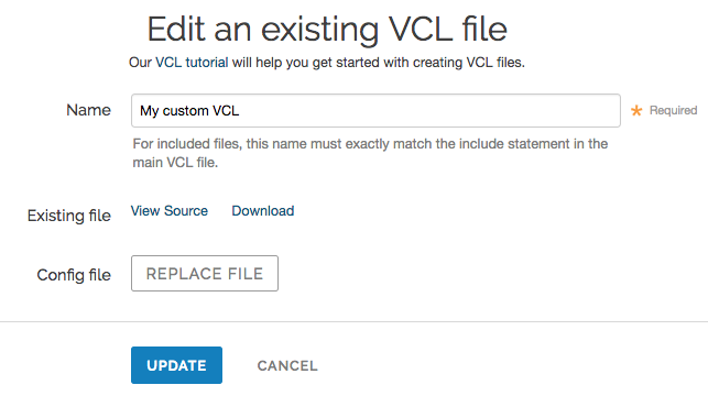 edit vcl file in the varnish configurations area