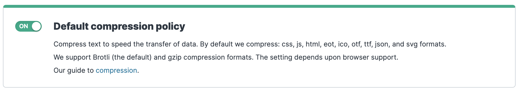 Enabling compression settings in the Fastly web interface