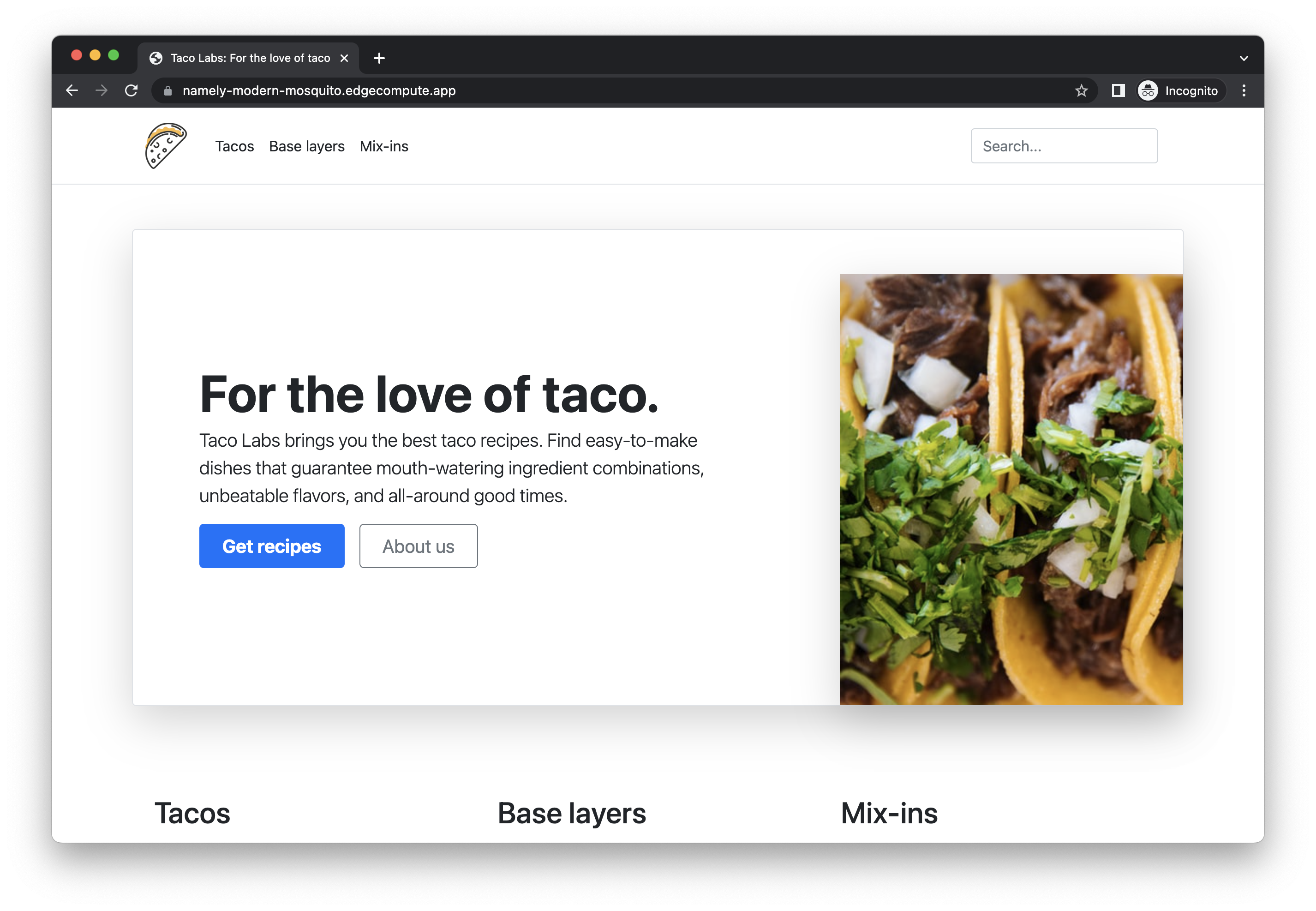 The Taco Labs website hosted on Compute