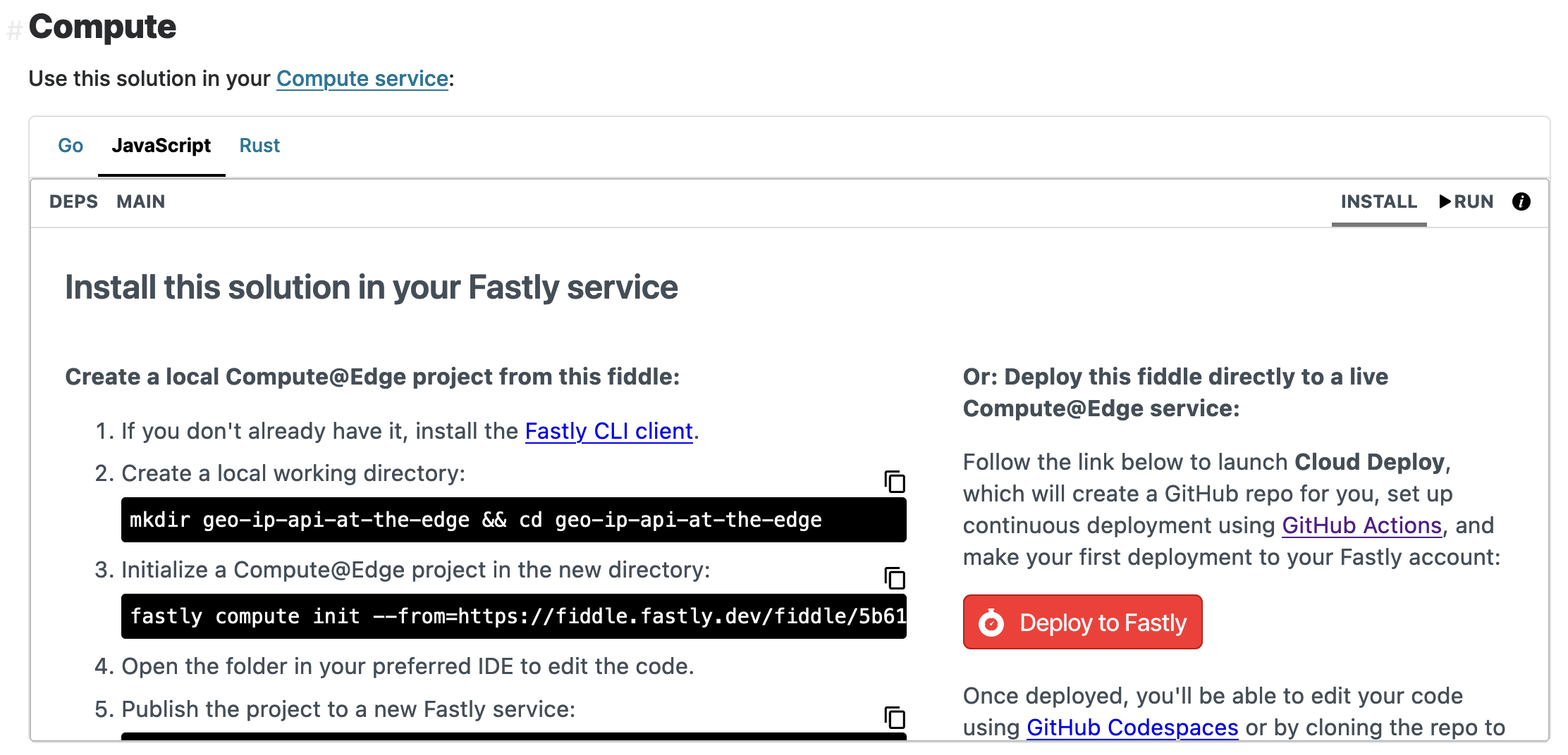 Installing the JavaScript code snippet in your Fastly service