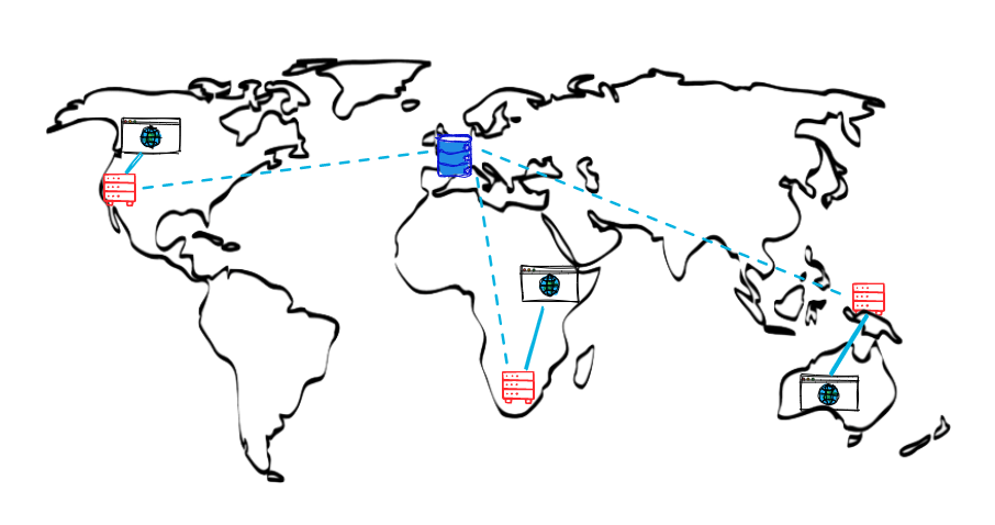 A map of the world showing a network of CDN servers