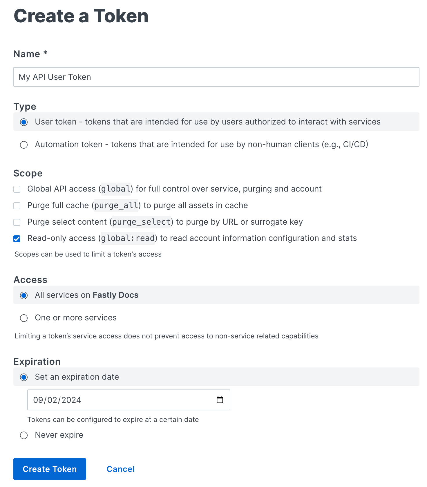 create a token page