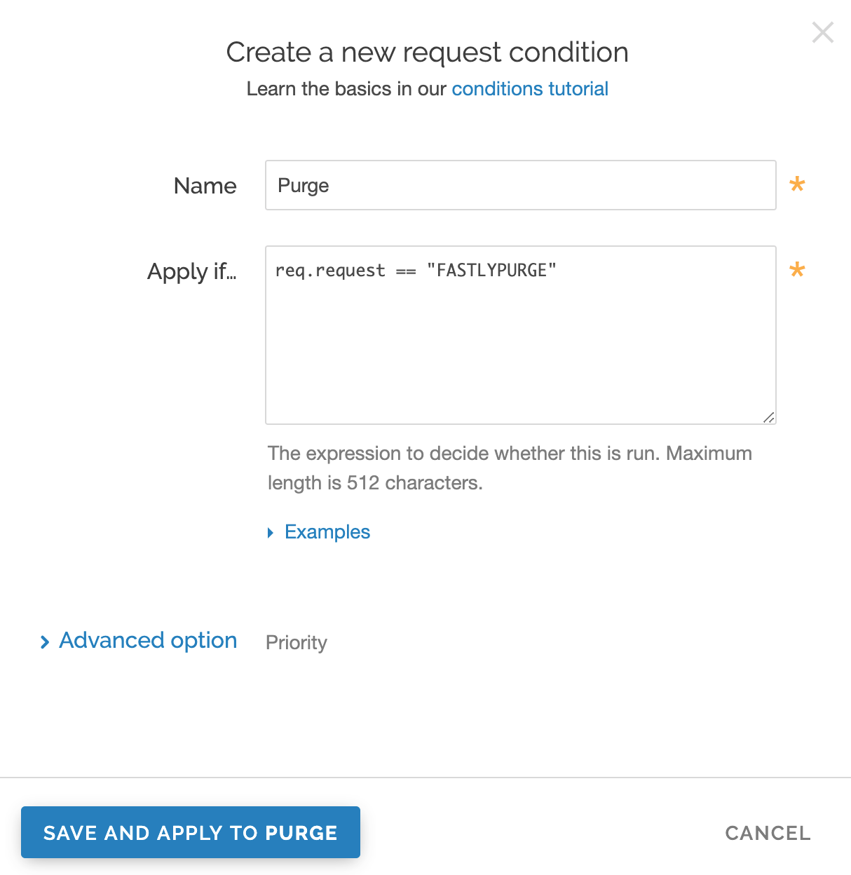 Create a new request condition window