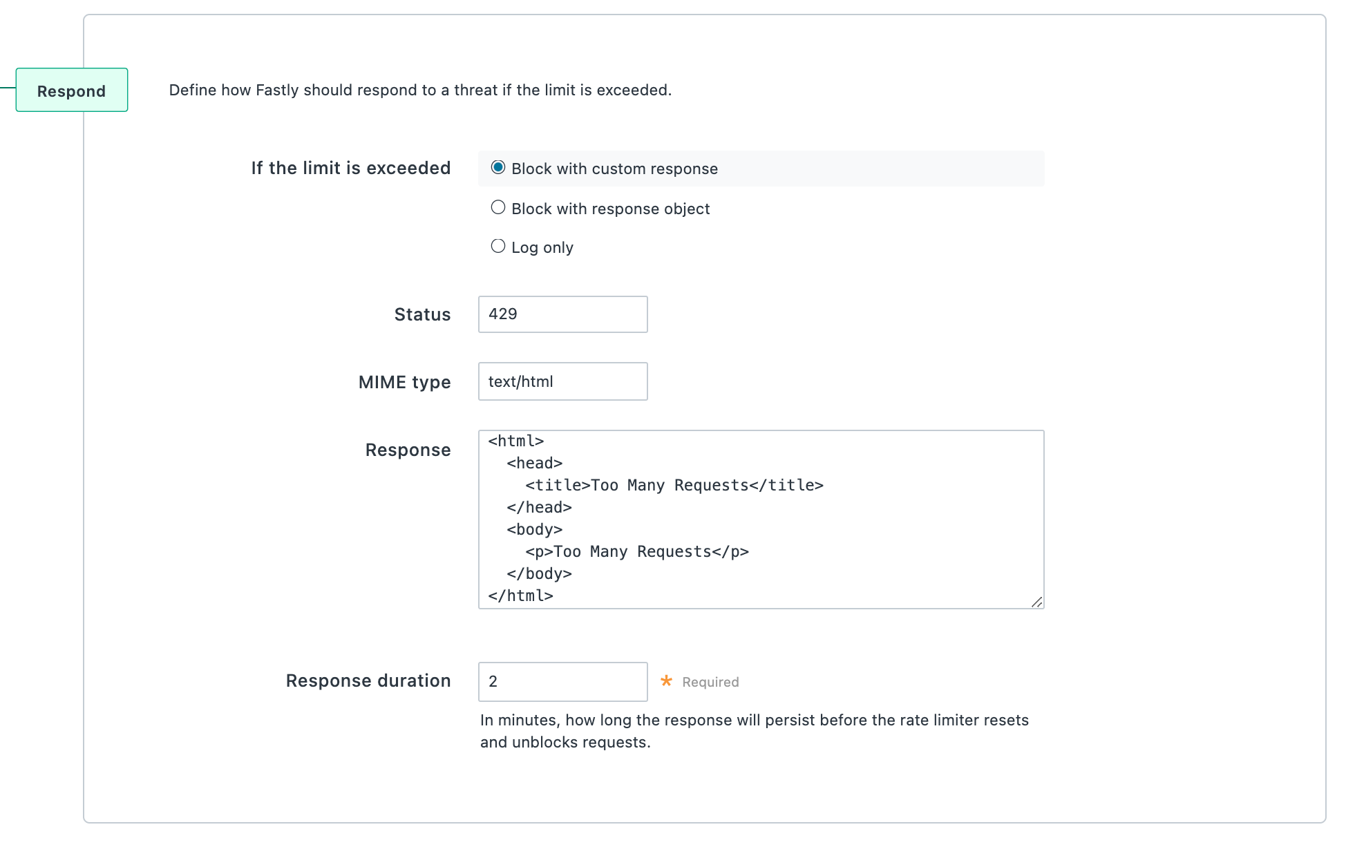 Block with custom response fields