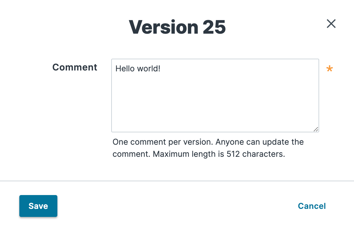 the version comment window
