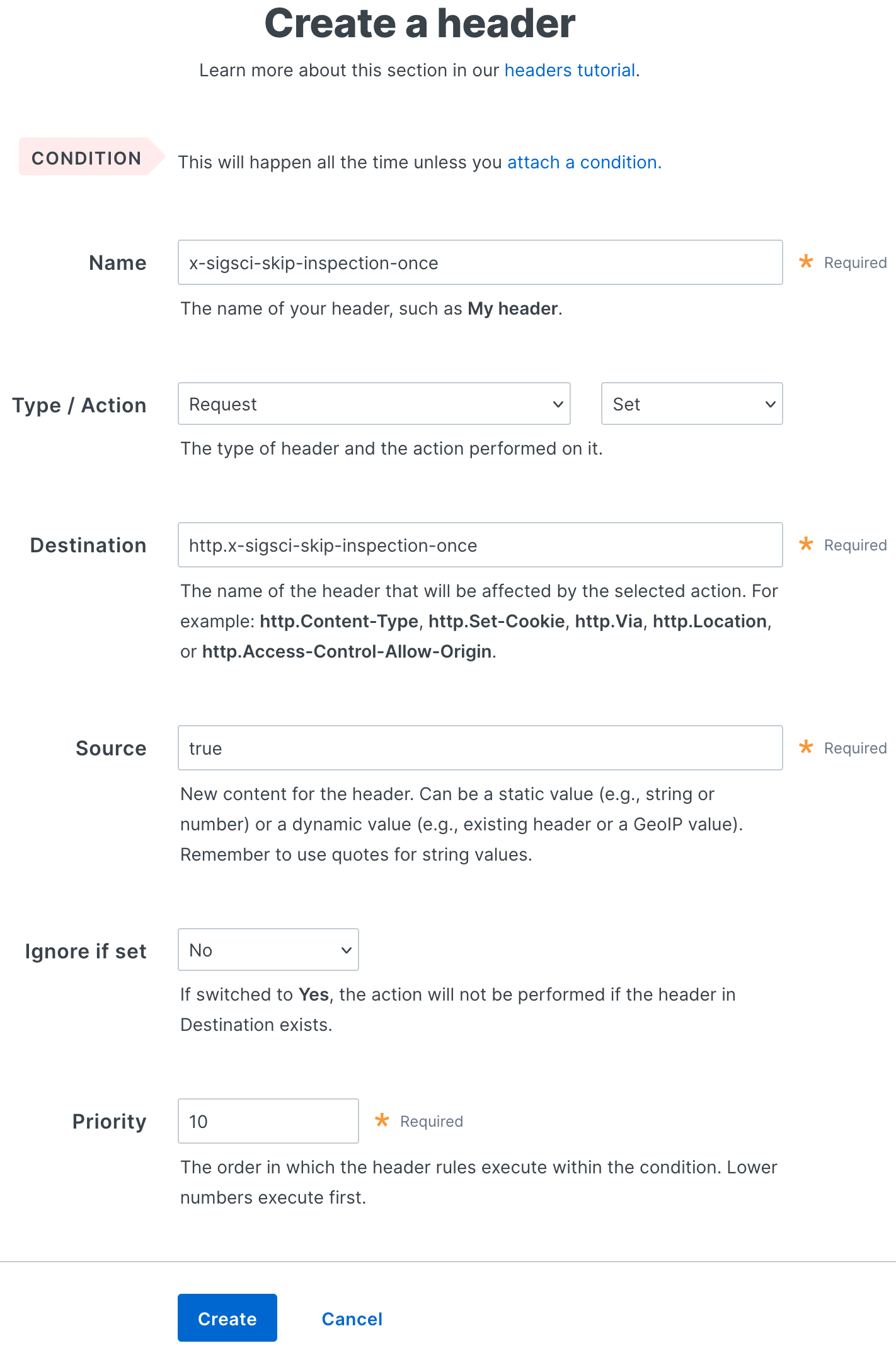 Create x-sigsci-skip-inspection-once header