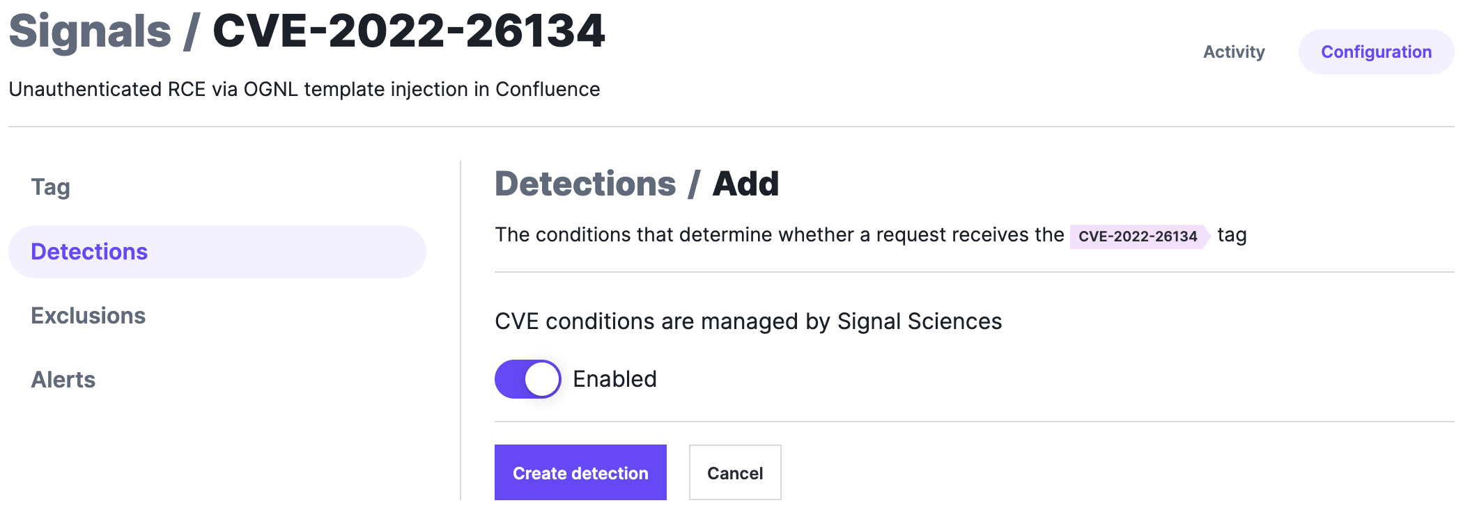 Add detection for the CVE-2022-26134 virtual patching rule.