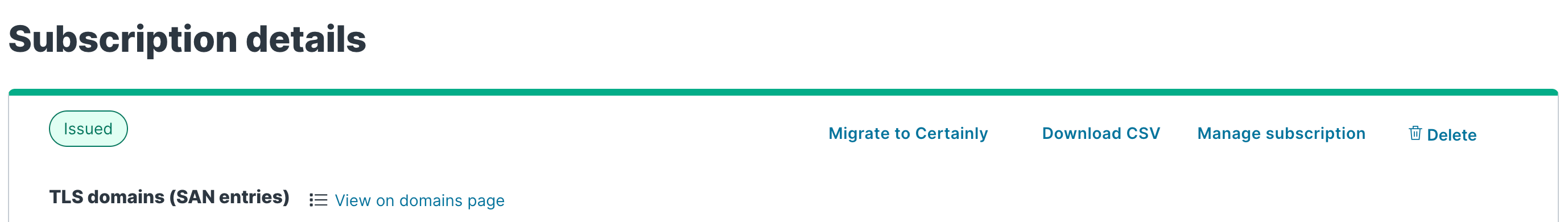 the migrate to certainly link shown at the top of a subscription card